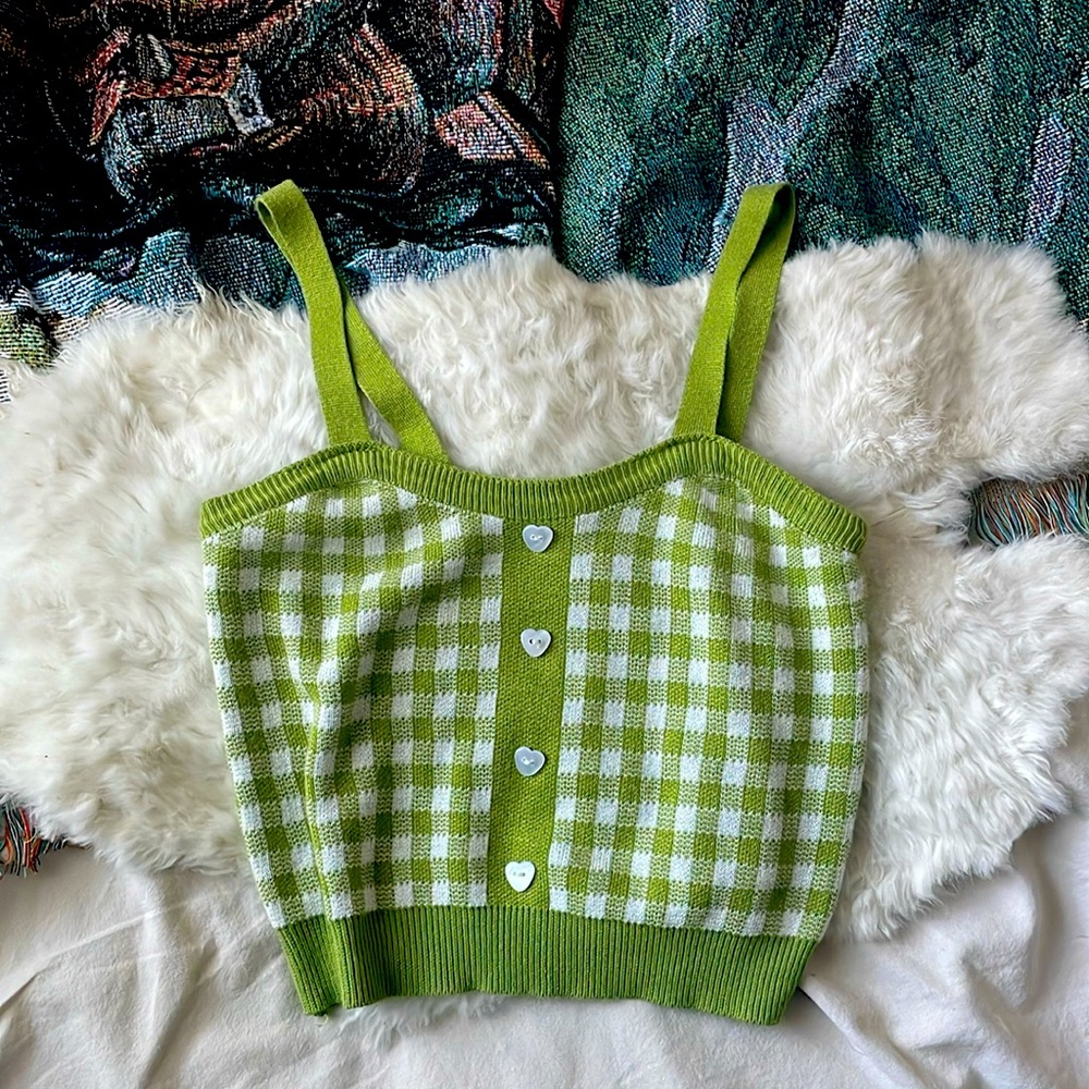 Green Plaid Heart Crop Top